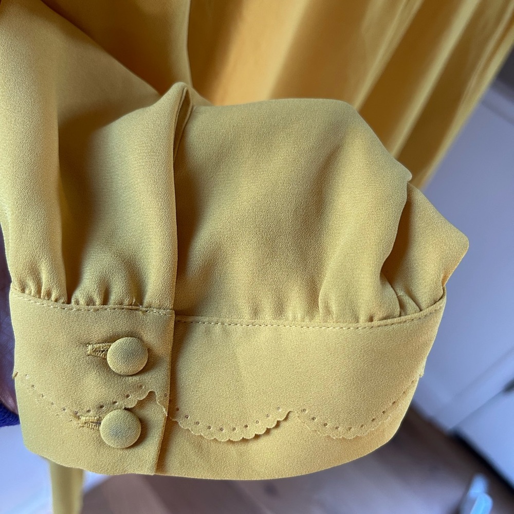 Anthropologie Meadow Rue Yellow Scalloped Blouse - Picture 5 of 9